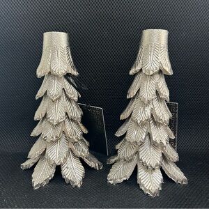 Rachael Zoe Silver Trees Taper Candle Holders 7.5” New With Tags